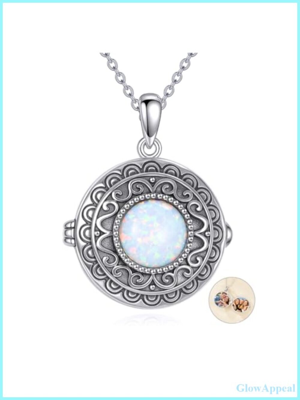 925 Sterling Silver Opal Locket Necklace Pendant for Women Wife Gift